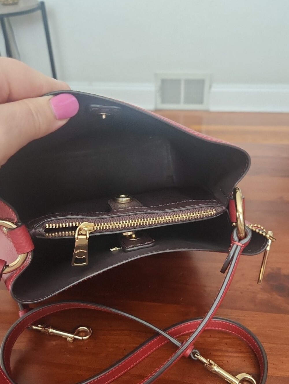 Coach Red Pebbled Leather Shoulder Bag with Gold-Tone Hardware - Picture 5 of 5